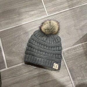 CC baby infant Gray Knit Hat with Pom-Pom